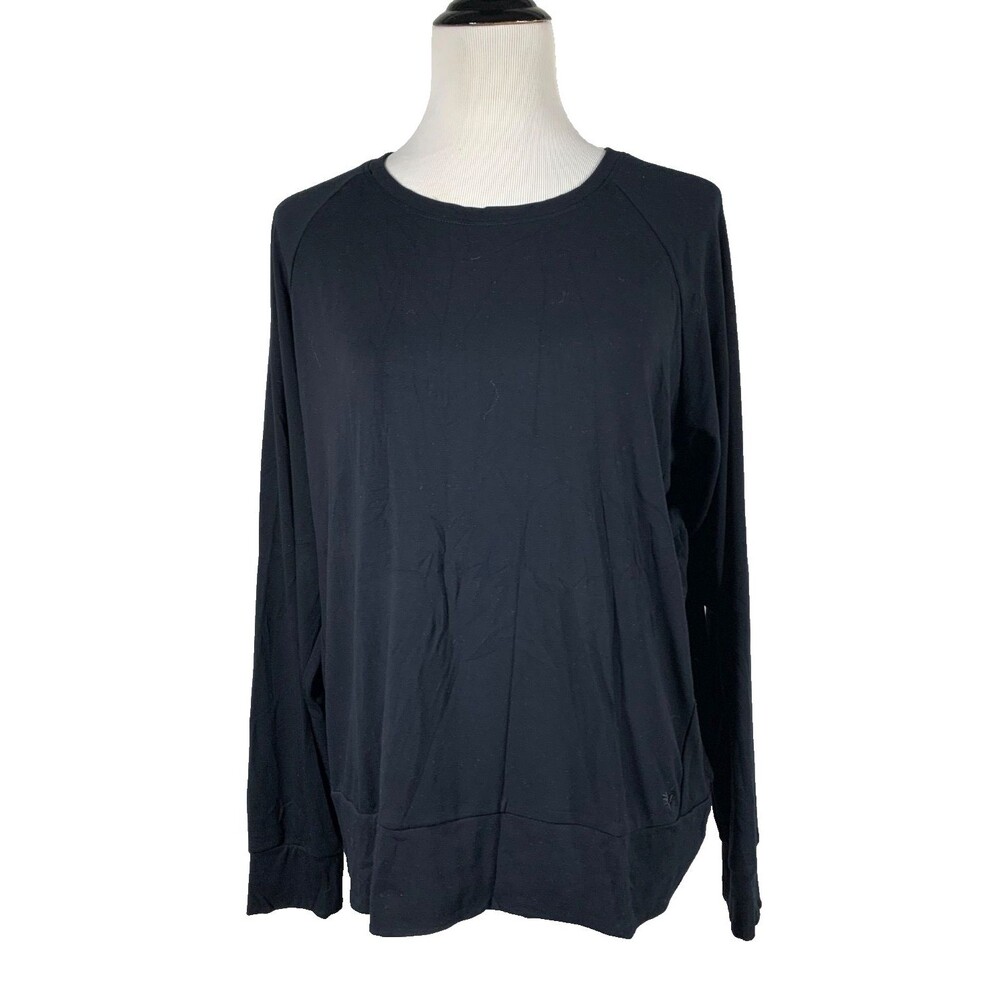 Cozy Earth Brushed Bamboo Pullover Crew Sweatshirt Black Women Size L Fleece